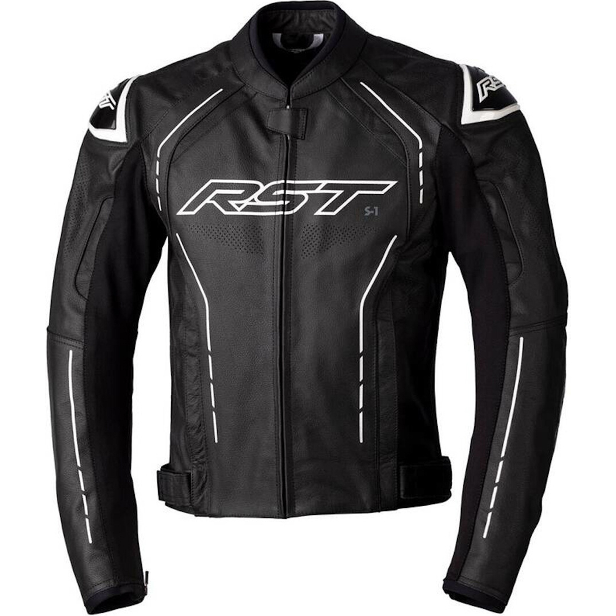 RST S1 Motorcycle Leather Jacket - Black & Gloss White Sport
