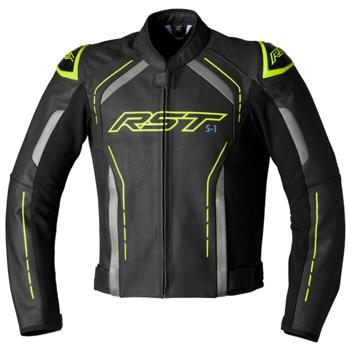 RST S1 Motorcycle Leather Jacket - Black & Neon Yellow Sport