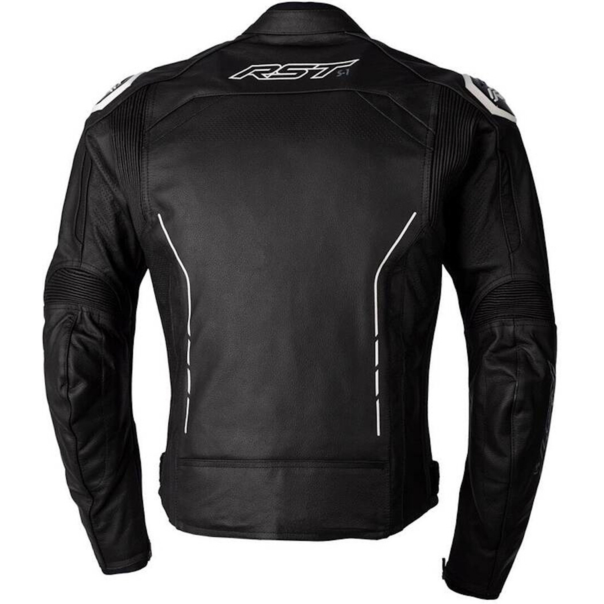 RST S1 Motorcycle Leather Jacket - Black & Gloss White Sport - Image 2