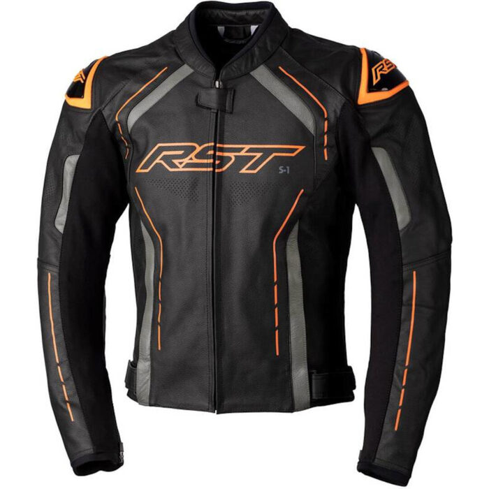 RST S1 Motorcycle Leather Jacket - Black & Apex Orange Sport