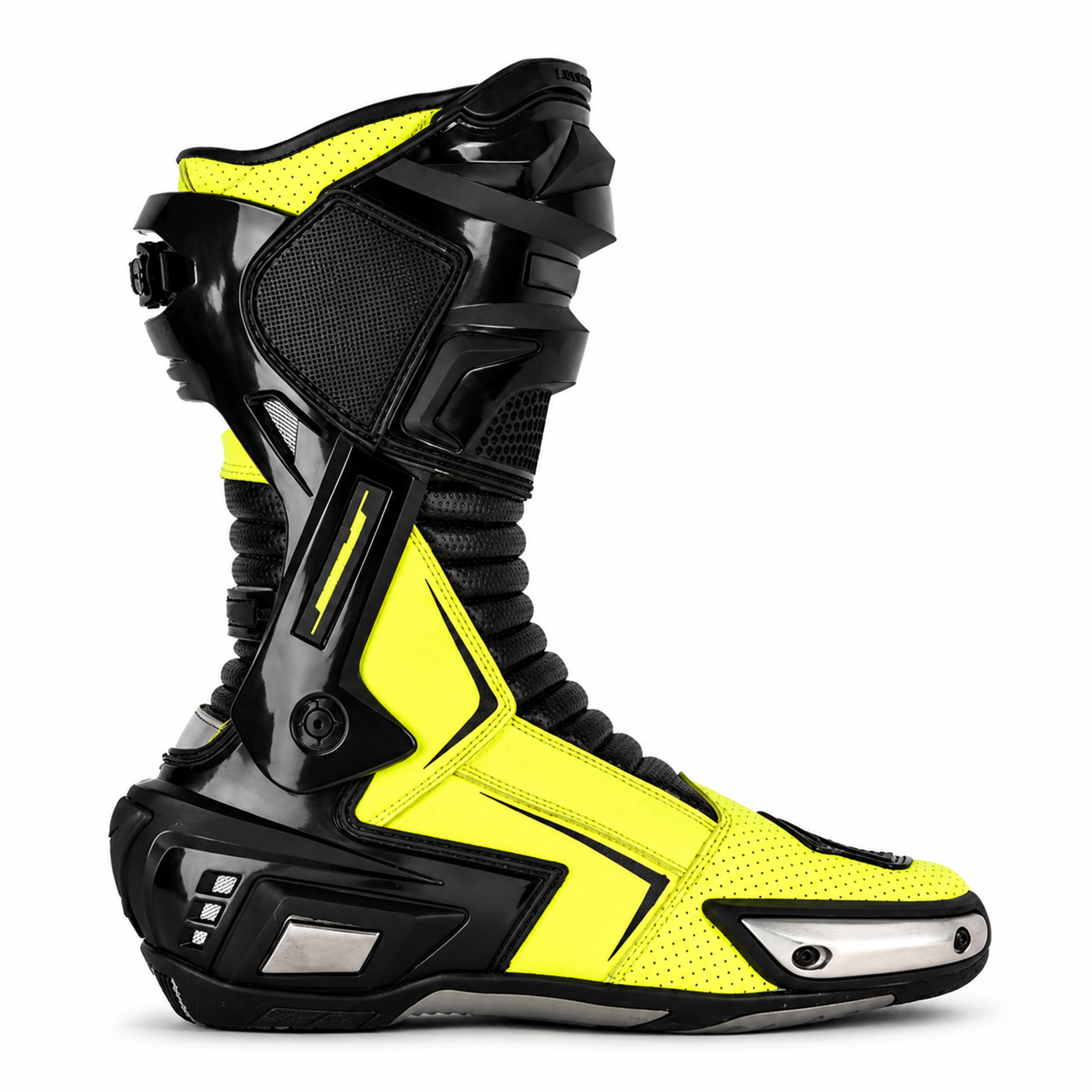 Men's Leather Motorcycle Racing Boots - Black & Fluorescent Yellow Protective Sport Bike Riding Shoes - Image 3