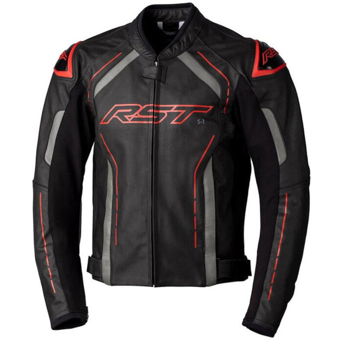 RST S1 Motorcycle Leather Jacket - Black & Racing Red Sport