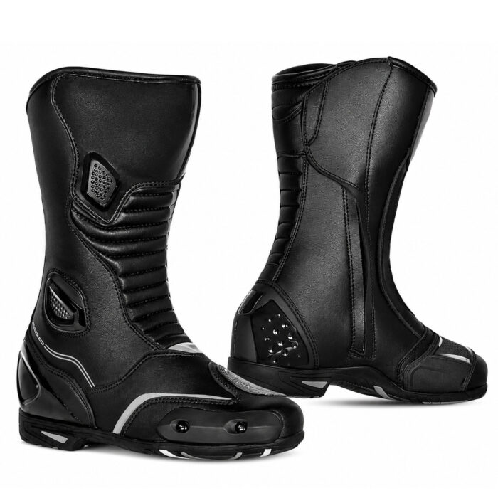 Pro-Track Full Leather Motorcycle Racing Boots – Stealth Silver Trim Edition