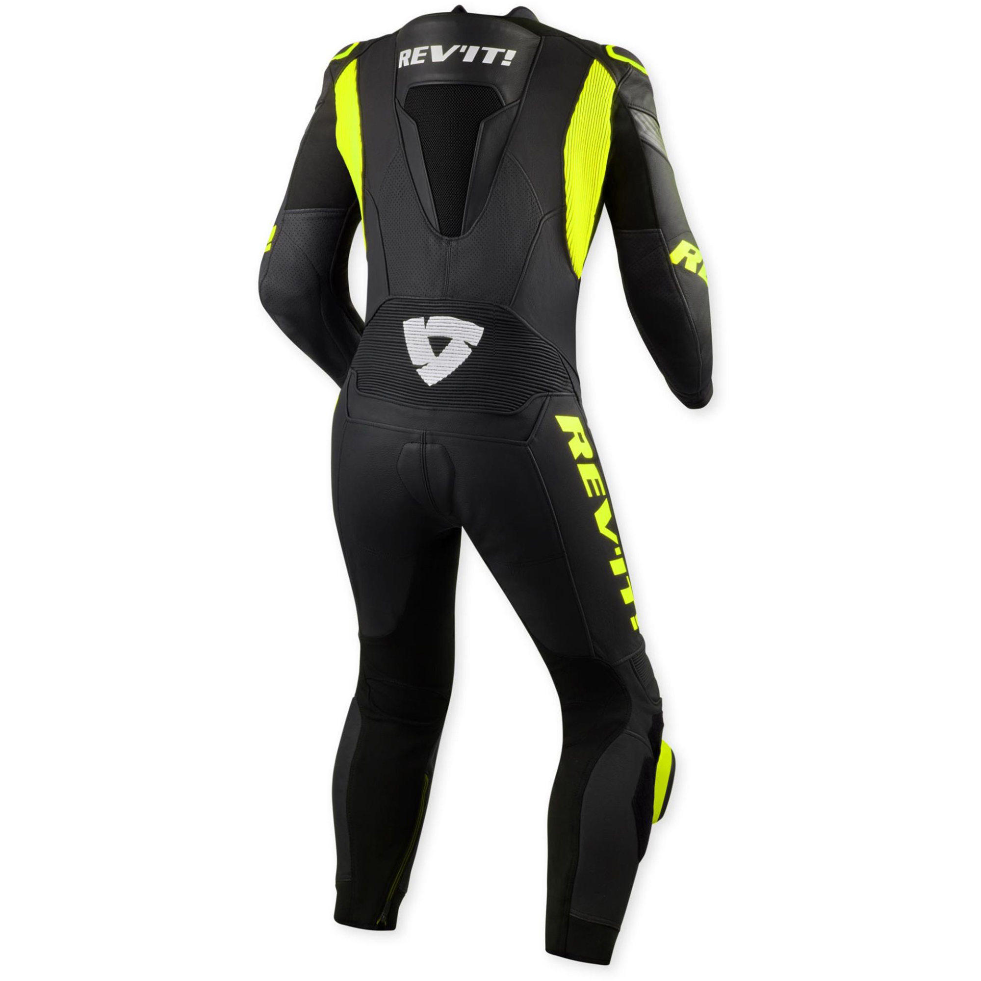 REV'IT! Argon 3 Perforated One-Piece Motorcycle Leather Suit - Matte Black & Neon Yellow Edition - Image 2