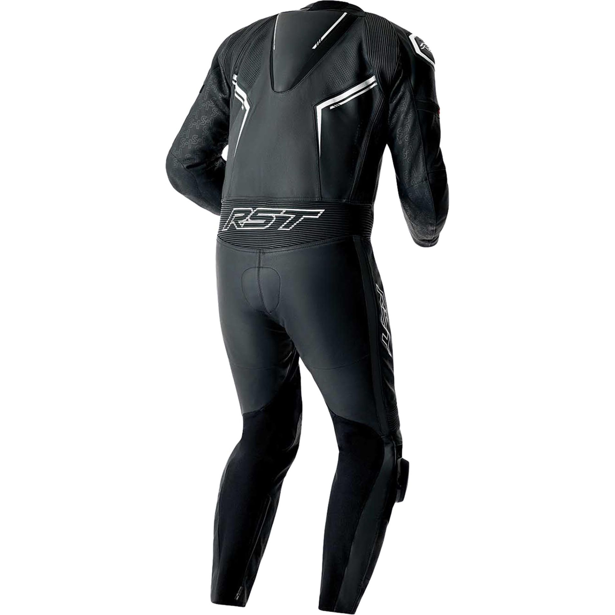 RST S1 D3O Perforated One-Piece Motorcycle Leather Suit - Black & White Edition - Image 2