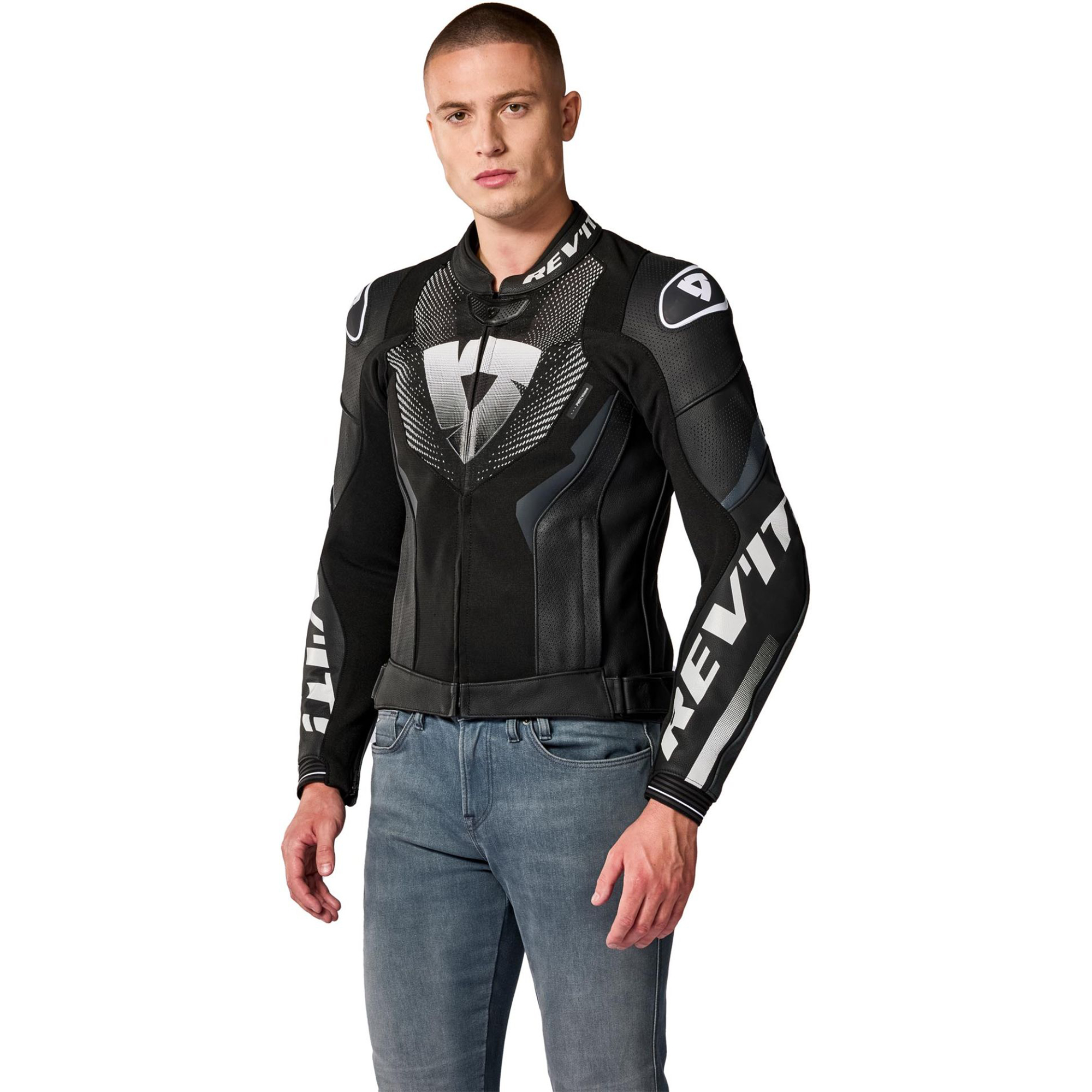 Revit Hyperspeed 3 Air Perforated Motorcycle Leather Jacket - Stealth Black & White Edition - Image 3