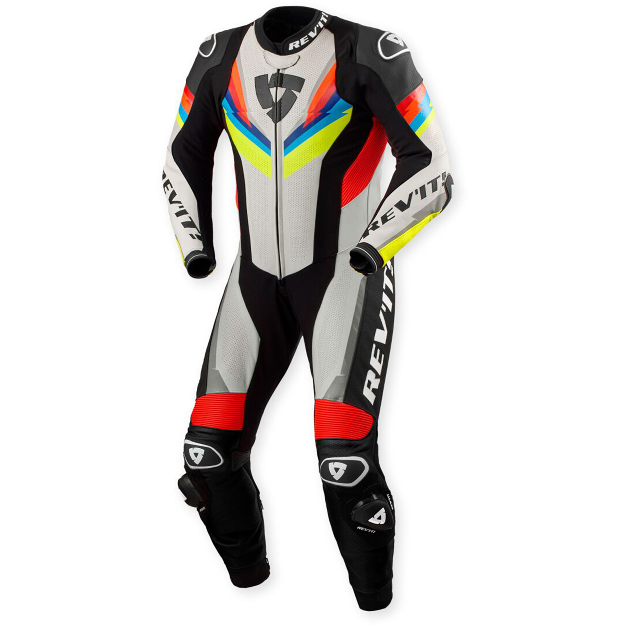 REV'IT! Quantum 3 Perforated One-Piece Motorcycle Leather Suit - Apex Multi-Color Edition