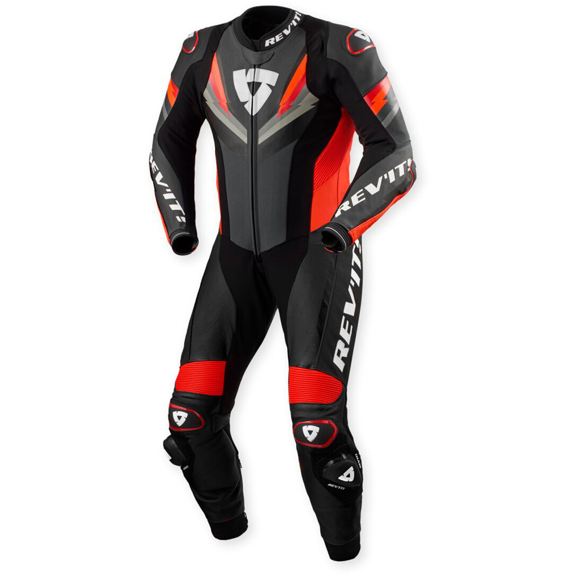 REV'IT! Quantum 3 Perforated One-Piece Motorcycle Leather Suit - Apex Black & Crimson Edition