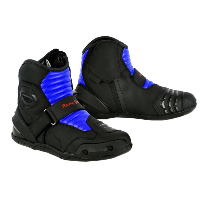 Profirst Racing Gear Short Leather Motorcycle Boots – Black & Blue Edition