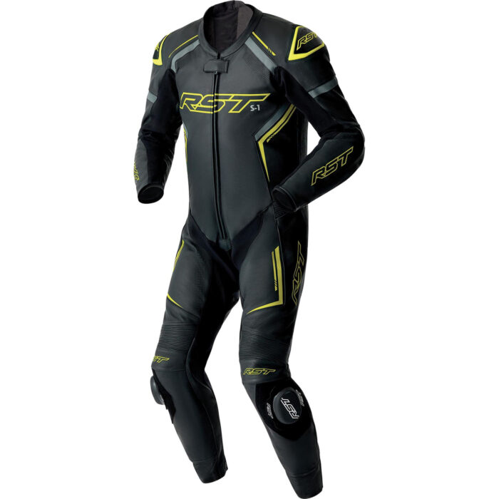 RST S1 D3O Perforated One-Piece Motorcycle Leather Suit – Black/Yellow Edition