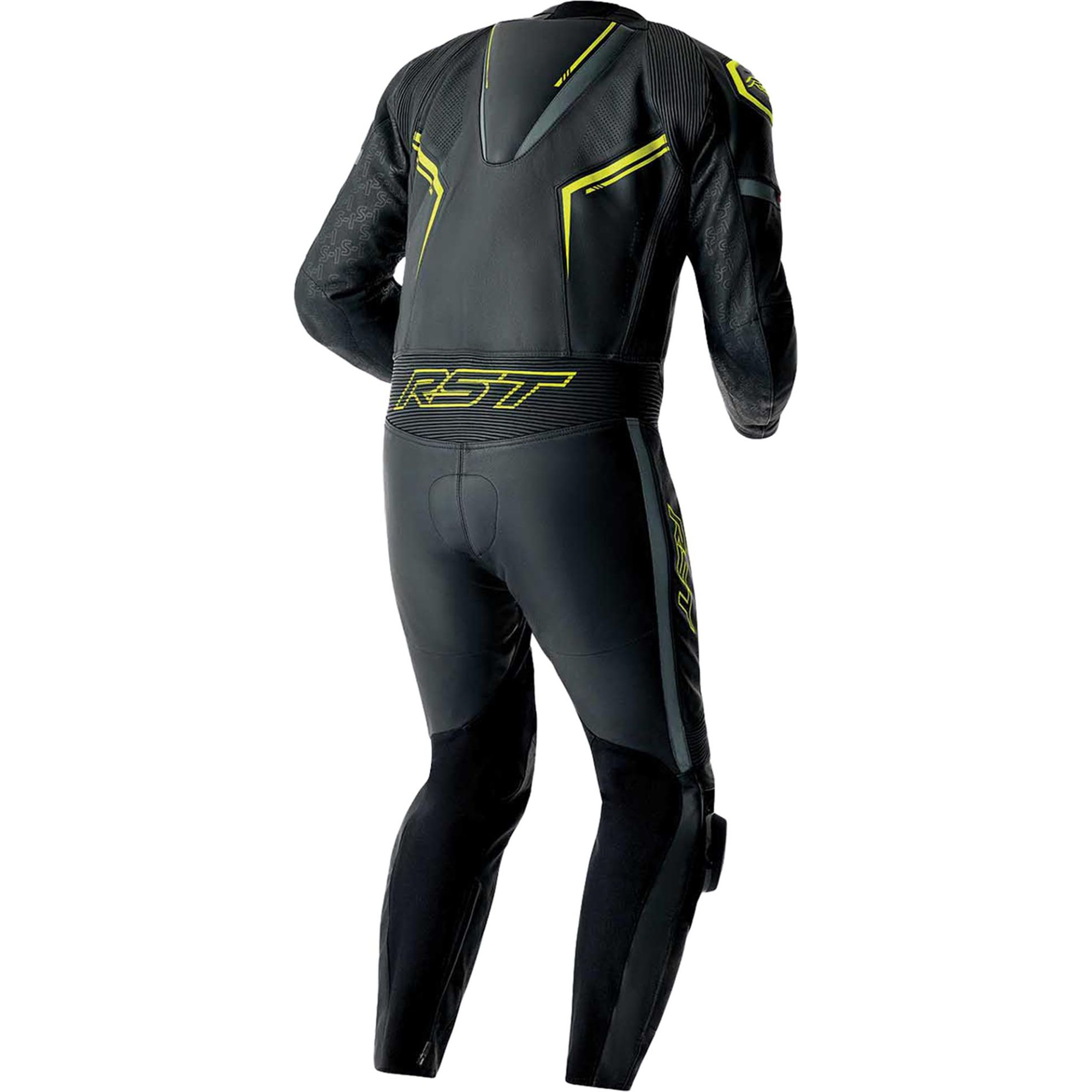 RST S1 D3O Perforated One-Piece Motorcycle Leather Suit – Black/Yellow Edition - Image 2