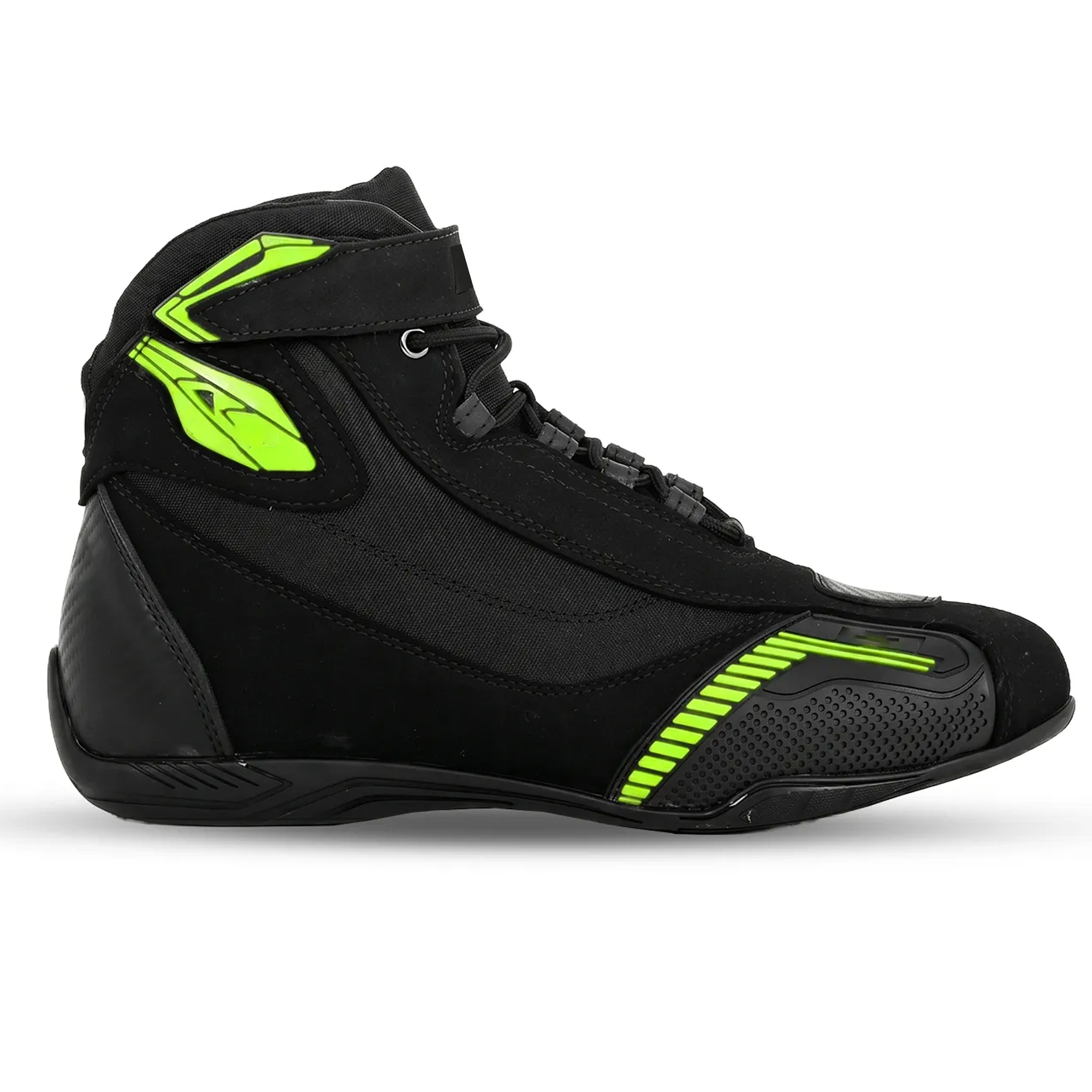 Men's Sport Street Motorcycle Riding Shoes - Black & Neon Yellow Short Racing Boots with Ankle Guard & Speed Lacing - Image 2