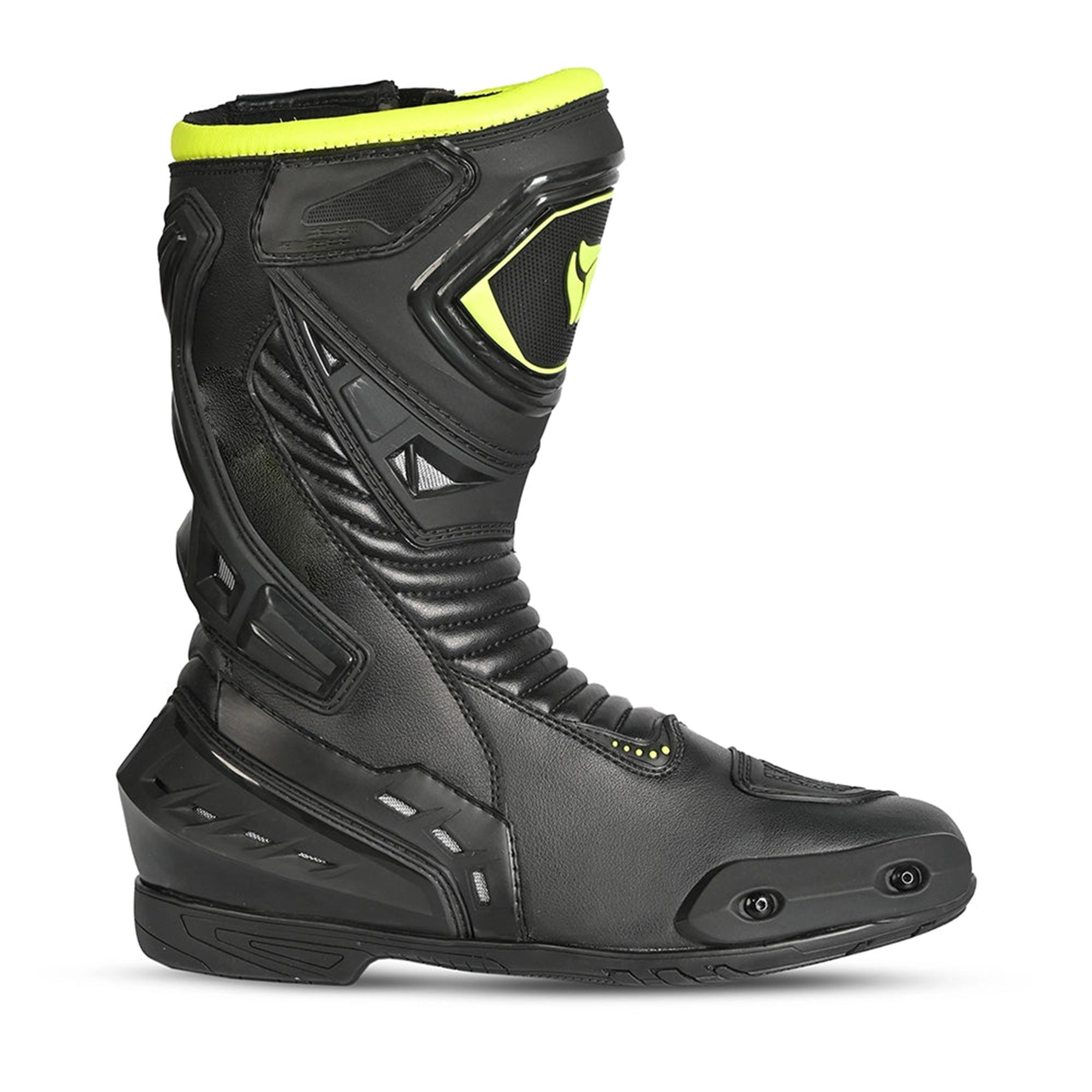 Men's Leather Motorcycle Racing Boots - Black & Fluorescent Yellow Protective Sport Bike Riding Shoes - Image 2