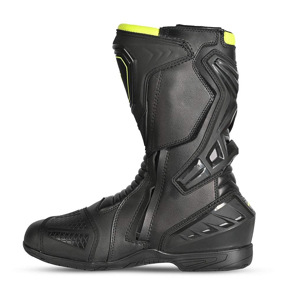 Men's Leather Motorcycle Racing Boots - Black & Fluorescent Yellow Protective Sport Bike Riding Shoes - Image 3