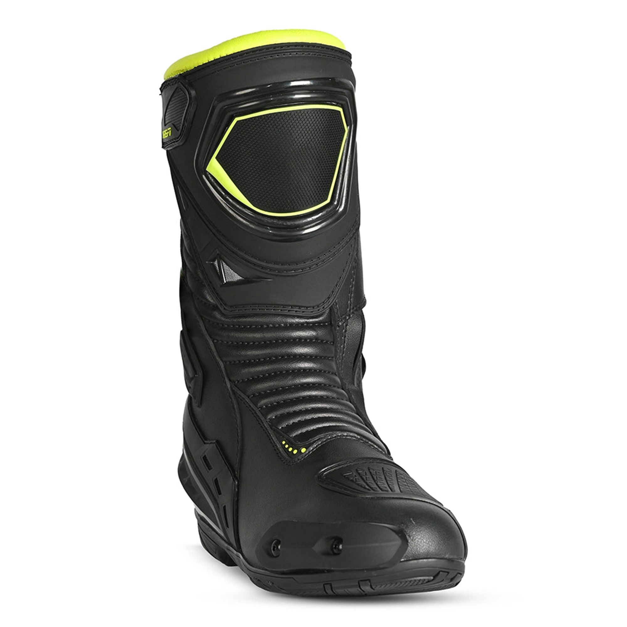 Men's Leather Motorcycle Racing Boots - Black & Fluorescent Yellow Protective Sport Bike Riding Shoes - Image 5