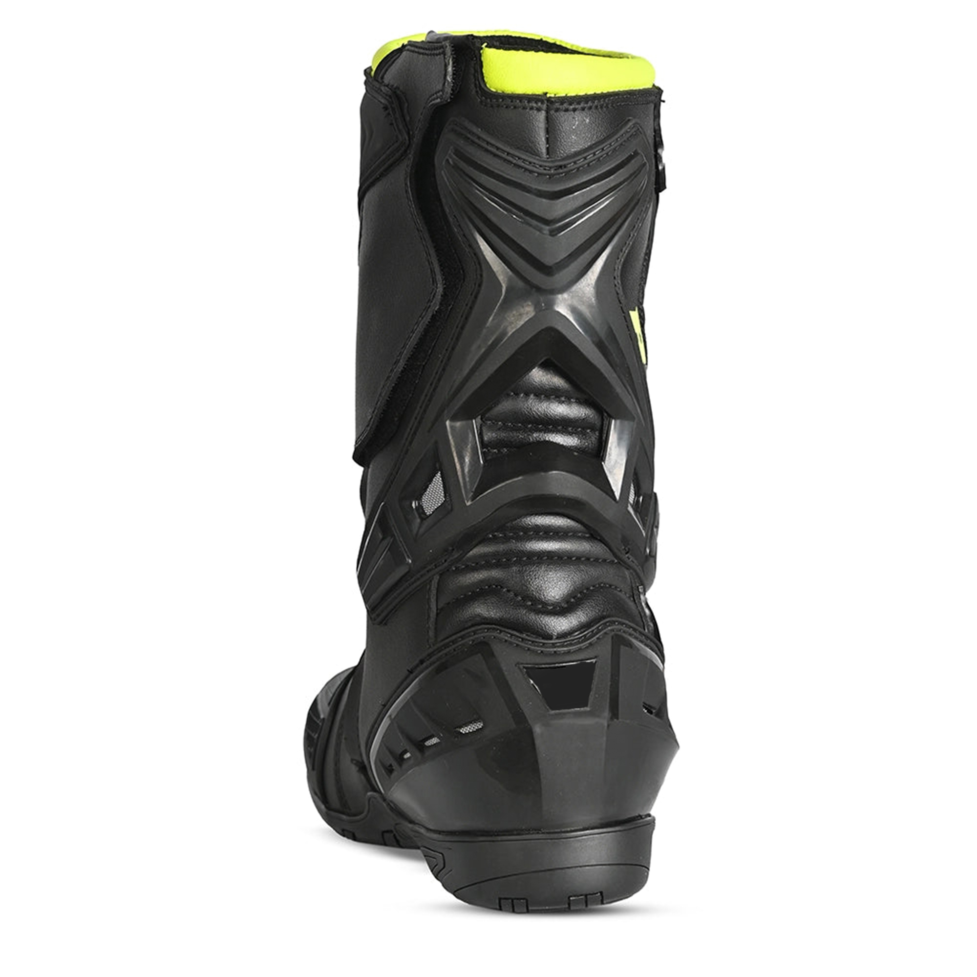 Men's Leather Motorcycle Racing Boots - Black & Fluorescent Yellow Protective Sport Bike Riding Shoes - Image 4
