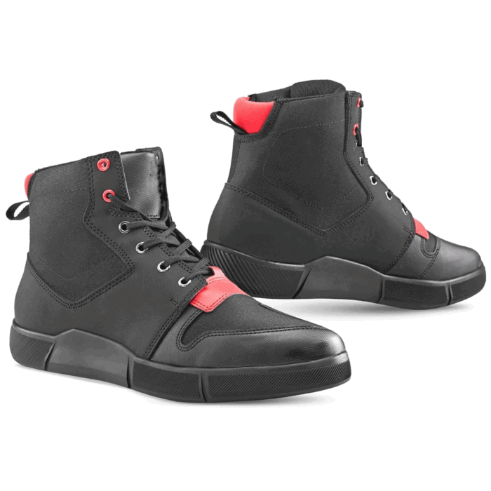 Urban Sneaker Leather & Textile Motorcycle Riding Shoes – Stealth Black & Red Edition