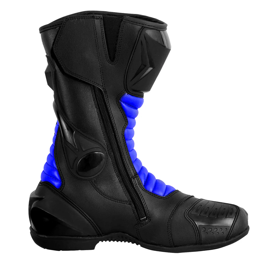Advance Performance Leather Motorcycle Racing Boots – Black & Blue Edition - Image 3