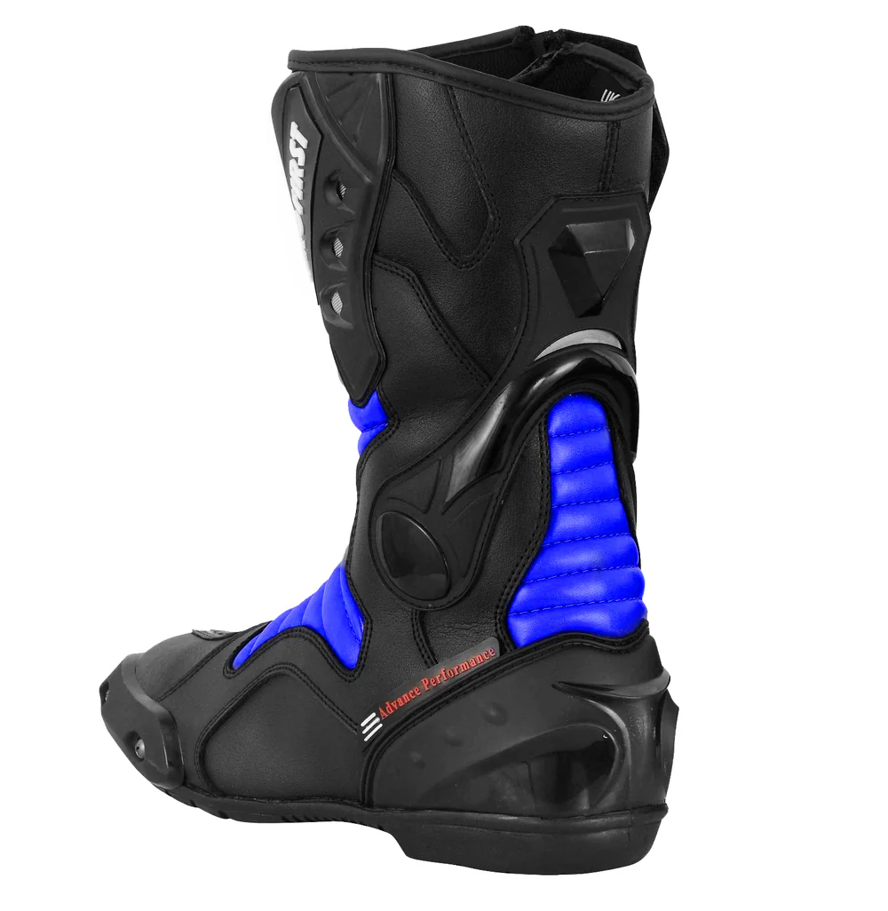Advance Performance Leather Motorcycle Racing Boots – Black & Blue Edition - Image 2