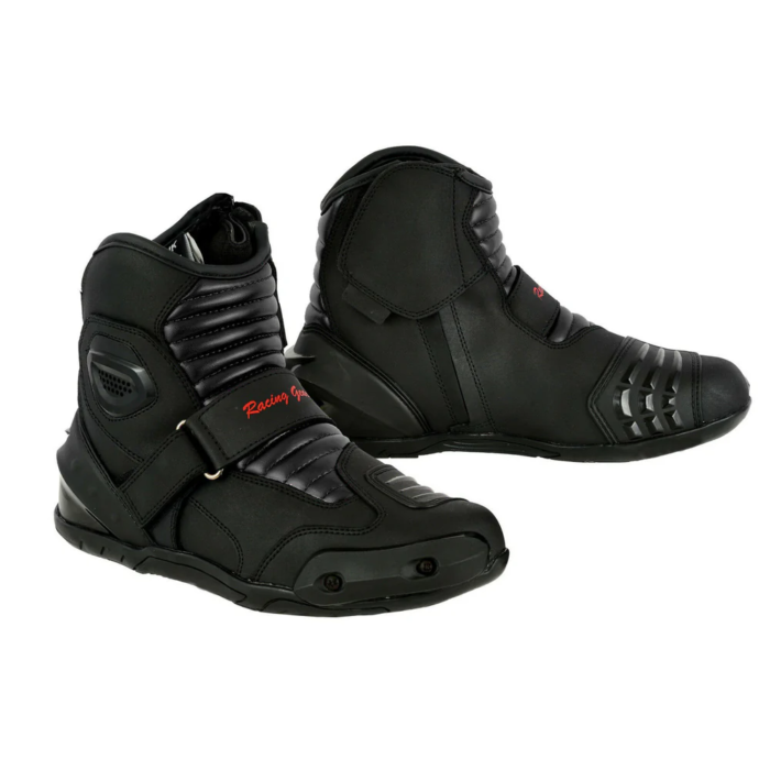 Profirst Racing Gear Short Leather Motorcycle Boots – Stealth All-Black Edition
