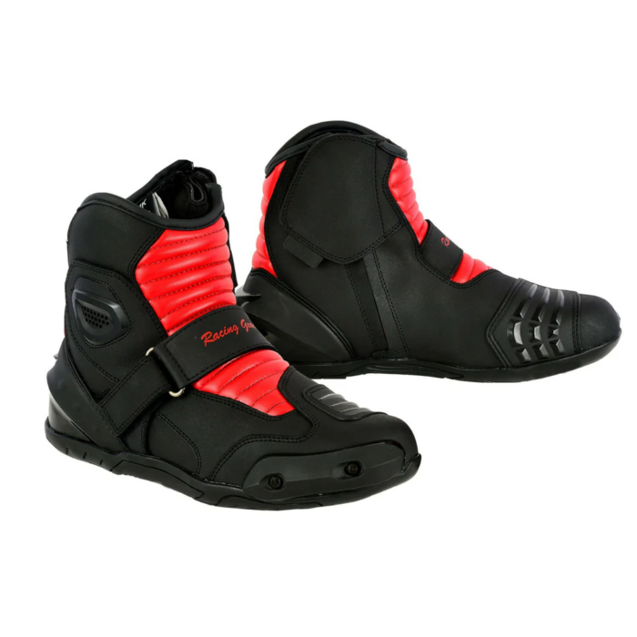 Profirst Racing Gear Short Leather Motorcycle Boots – Black & Red Edition