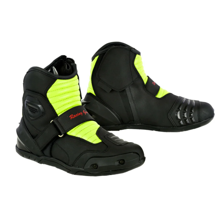 Profirst Racing Gear Short Leather Motorcycle Boots – Black & Neon Green Edition