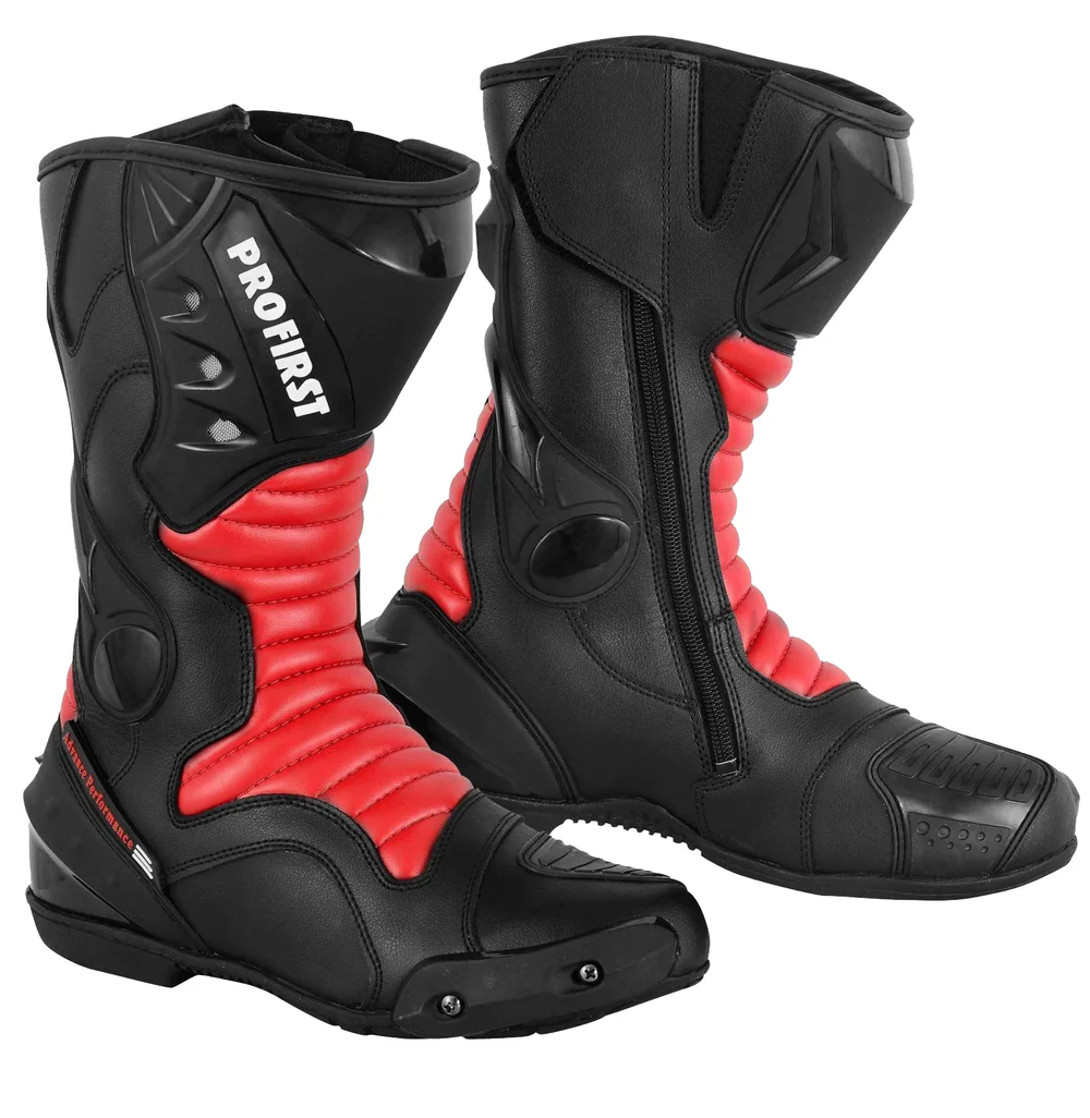 Advance Performance Leather Motorcycle Racing Boots – Black & Red Edition