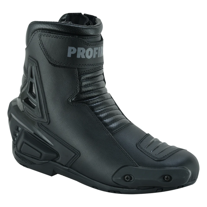 Profirst Speed Shorty Leather Motorcycle Racing Boots – Stealth Black Edition