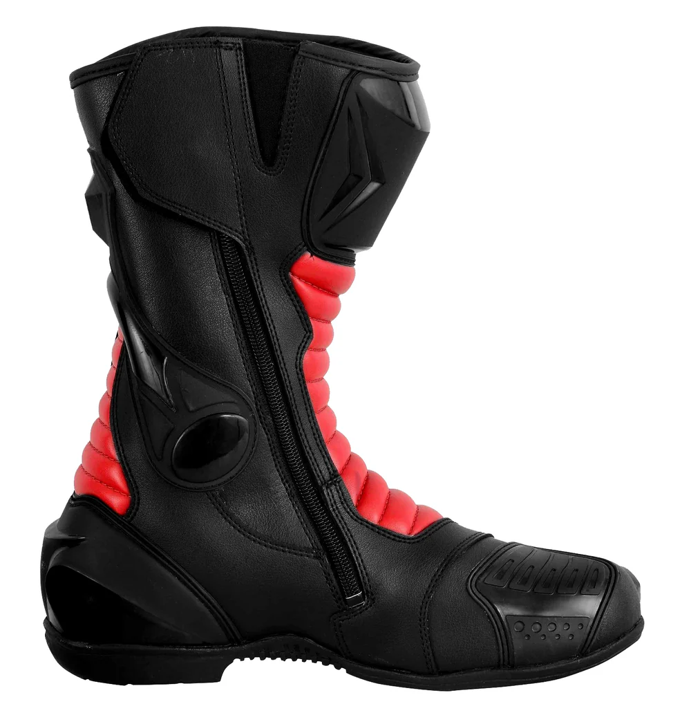 Advance Performance Leather Motorcycle Racing Boots – Black & Red Edition - Image 4
