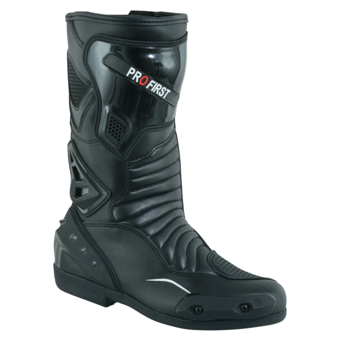 Grand Prix Performance Leather Motorcycle Racing Boots – Stealth Black Edition
