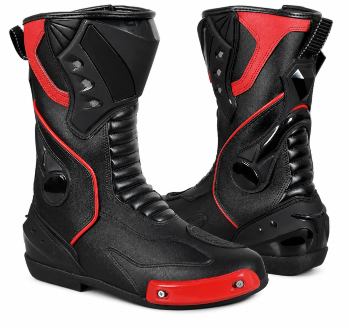 Grand Prix Leather Motorcycle Racing Boots – Black & Red Edition