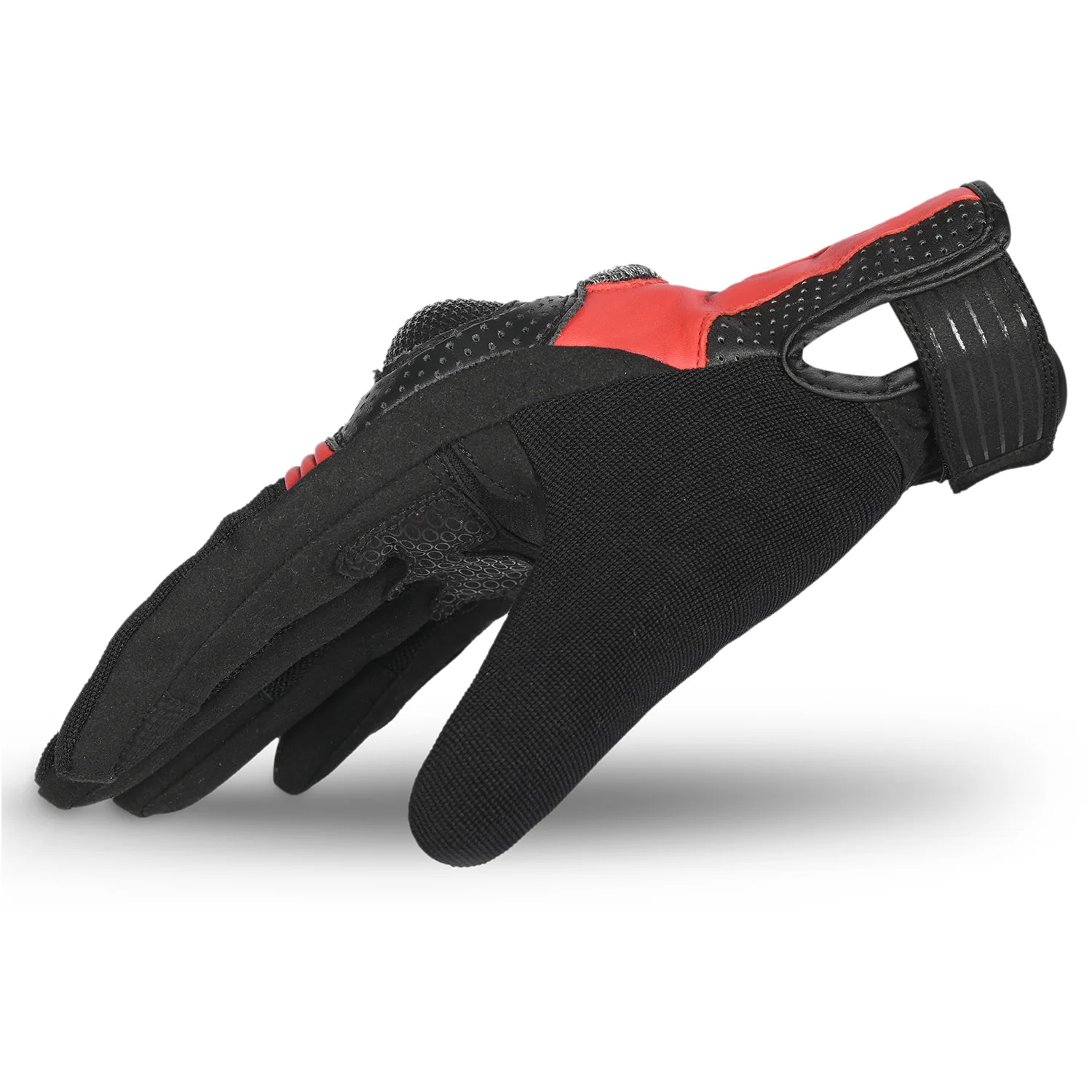 Tactical Perforated Leather & Mesh Motorcycle Gloves – Stealth Black & Racing Red - Image 3