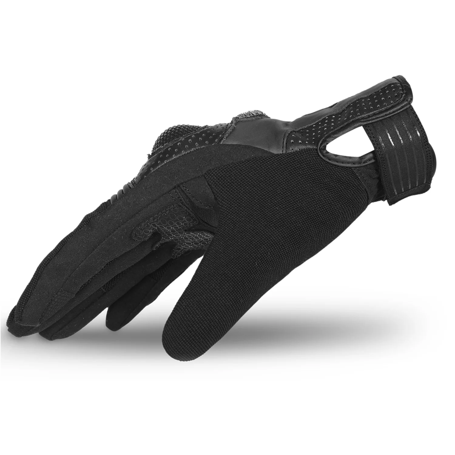 Tactical Perforated Leather & Mesh Motorcycle Gloves – Stealth Black & Charcoal - Image 3