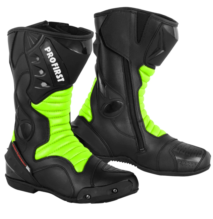 Advance Performance Leather Motorcycle Racing Boots – Black & Neon Green Edition