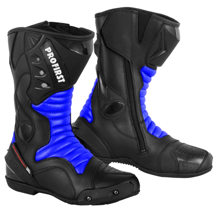 Advance Performance Leather Motorcycle Racing Boots – Black & Blue Edition