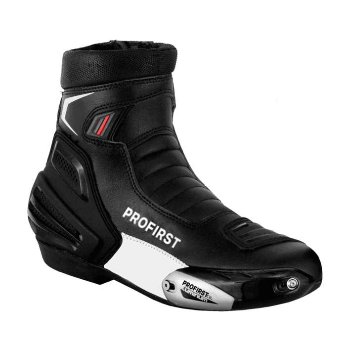 Profirst Aluminum Shorty Leather Motorcycle Racing Boots – Black & White Edition