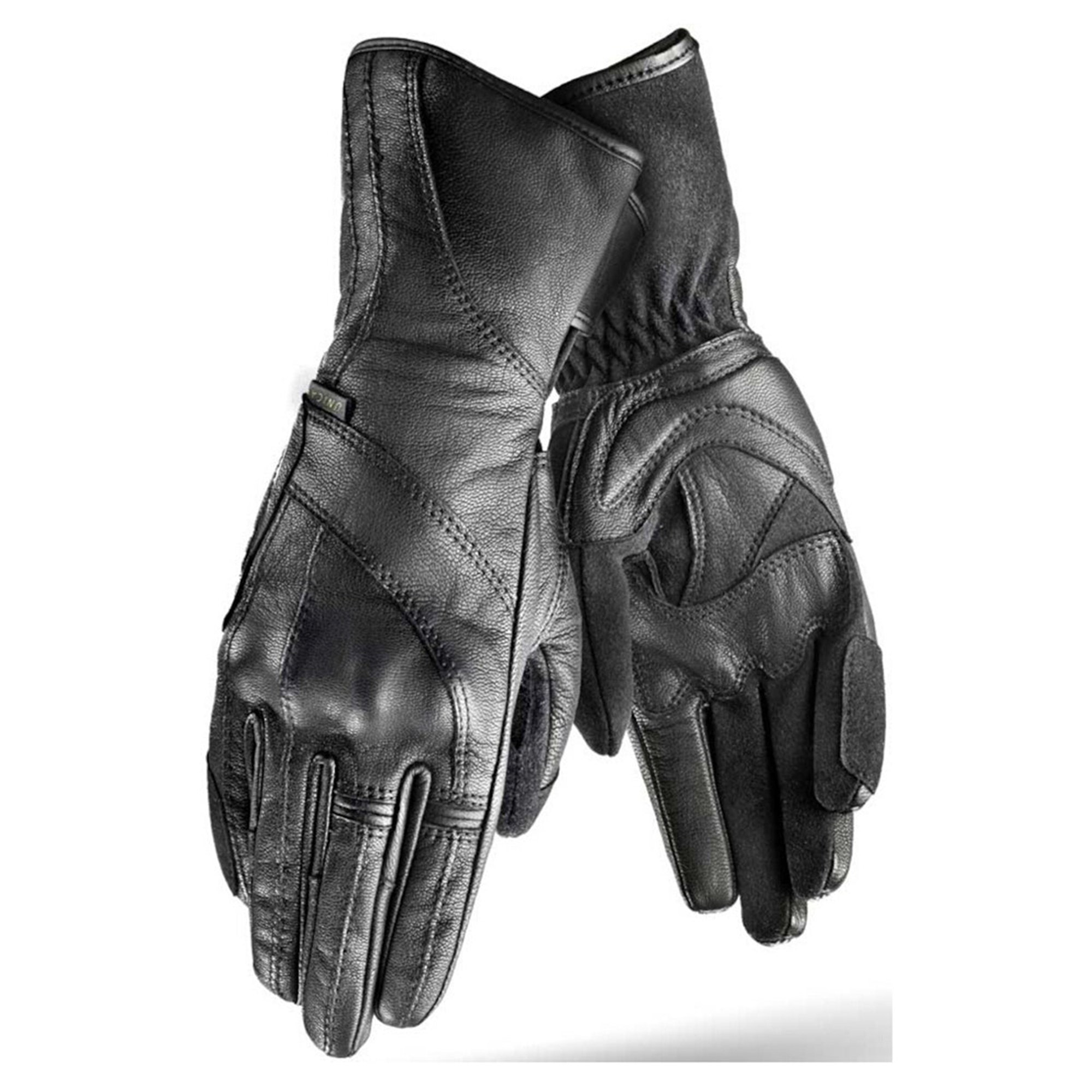 Women's Long Leather Touring Motorcycle Gloves – Hidden Knuckle Guard – All Black