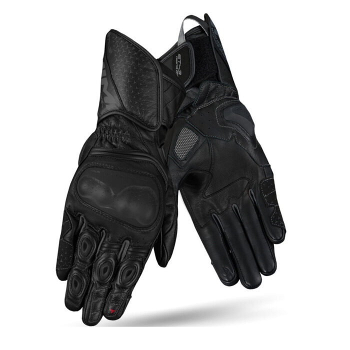 SHIMA STR-3 Long Gauntlet Leather Motorcycle Gloves – SAP Knuckle Protection – All Black