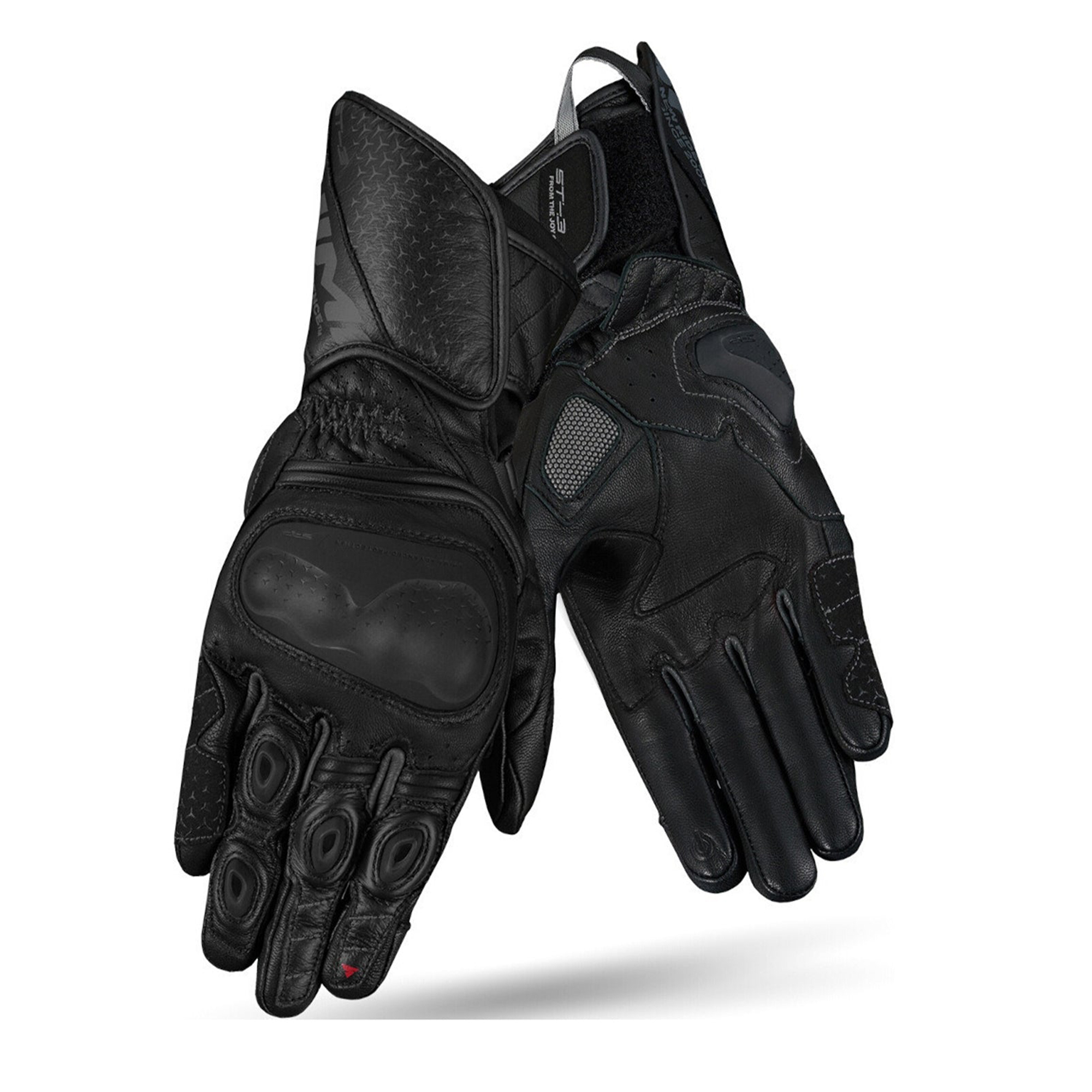 SHIMA STR-3 Long Gauntlet Leather Motorcycle Gloves – SAP Knuckle Protection – All Black