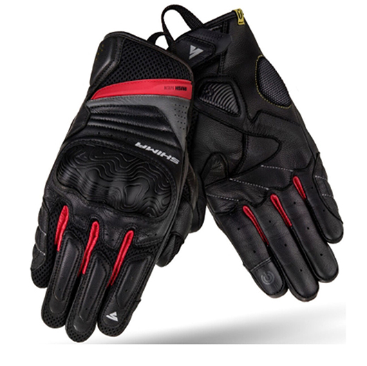 SHIMA Rush Men's Leather & Mesh Motorcycle Gloves – Breathable Riding Gloves (Black/Red)