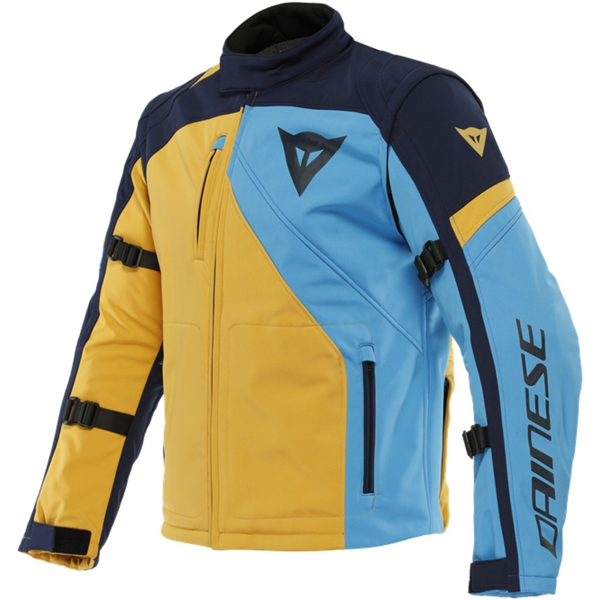 Dainese Ranch Tex Motorcycle Textile Jacket - Navy Blue, Desert Yellow & Light Blue