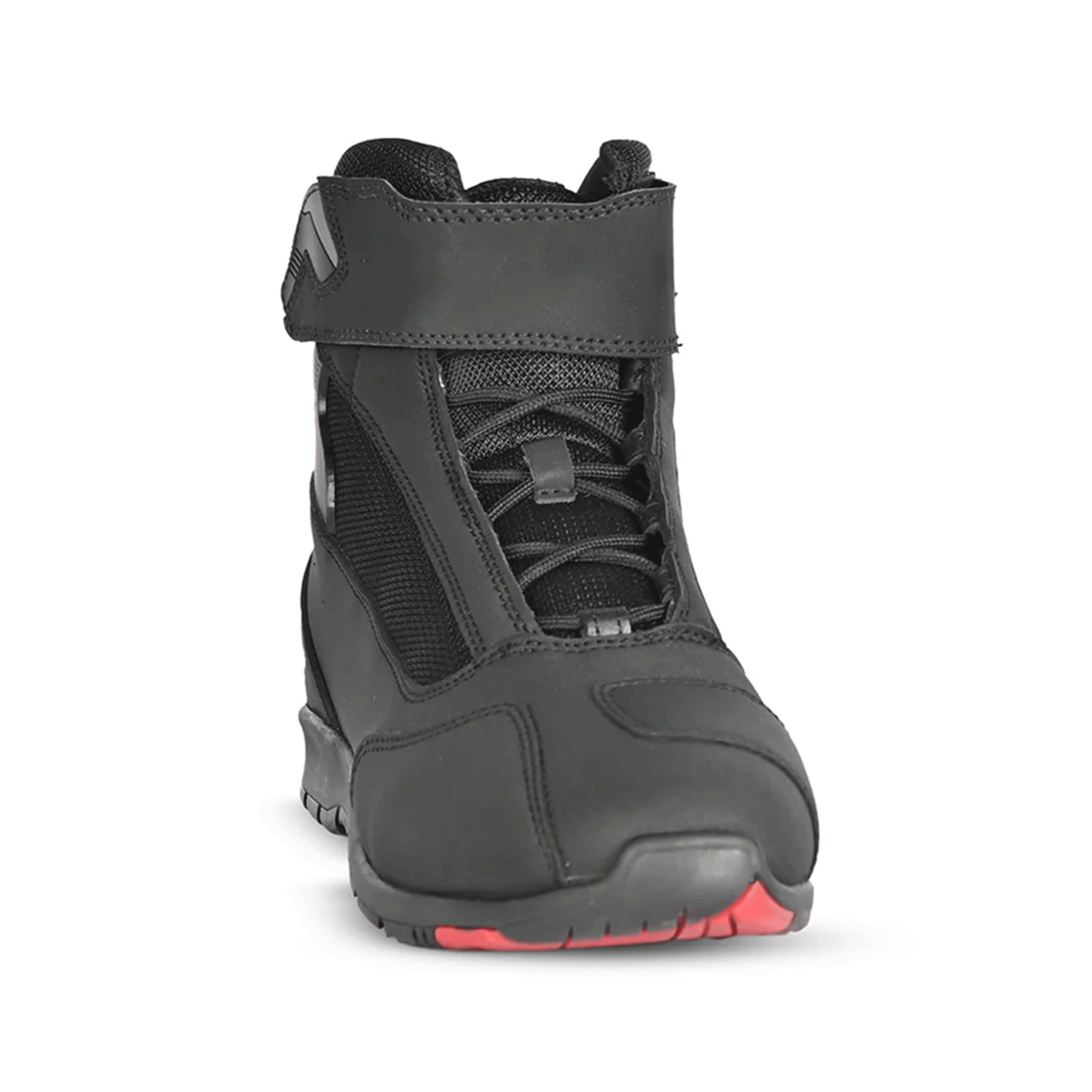 Sport Touring Leather & Mesh Motorcycle Riding Shoes – Stealth Black & Red Accent - Image 4