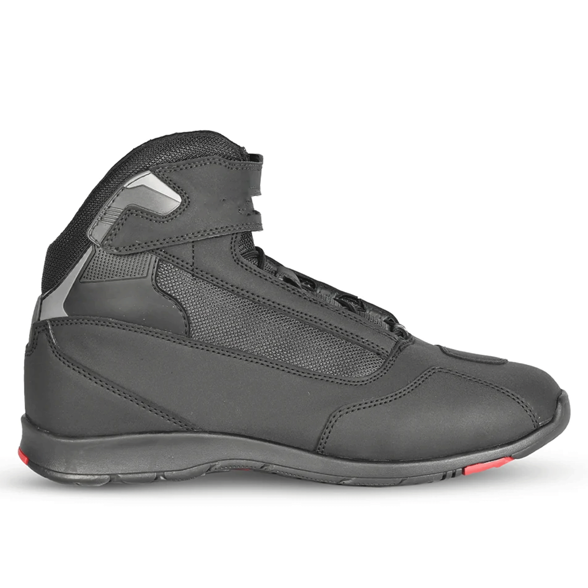 Sport Touring Leather & Mesh Motorcycle Riding Shoes – Stealth Black & Red Accent - Image 2
