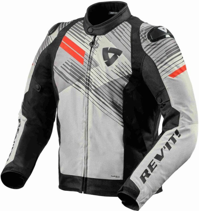 REV'IT! Apex H2O Men's Motorcycle Waterproof Textile Jacket - Light Grey / Black / Neon Red