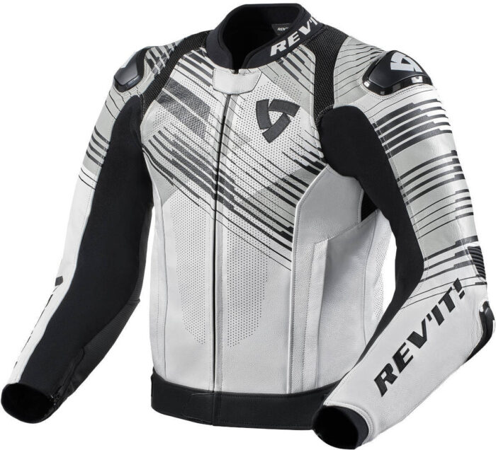 Revit Apex Motorcycle Leather Jacket - White & Black Racing Edition