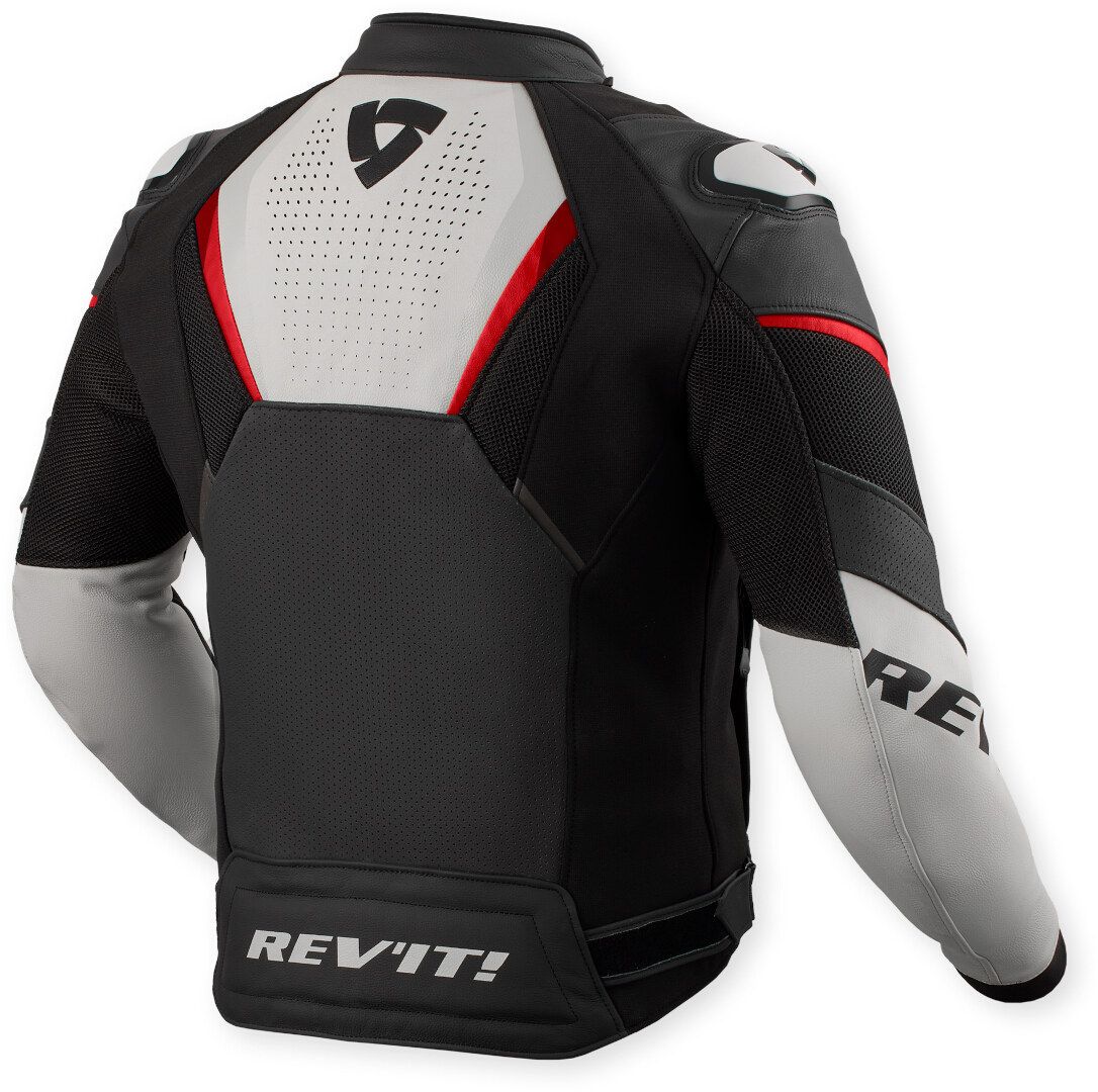 Revit Automate Perforated Motorcycle Leather Jacket - Light Grey, Black & Red Edition - Image 2