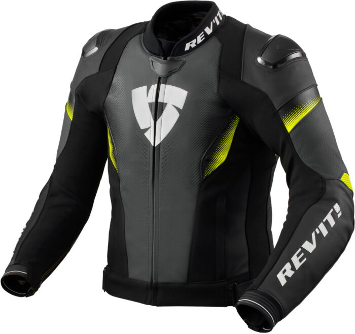 Revit Control Perforated Motorcycle Leather Jacket - Black & Neon Yellow Edition