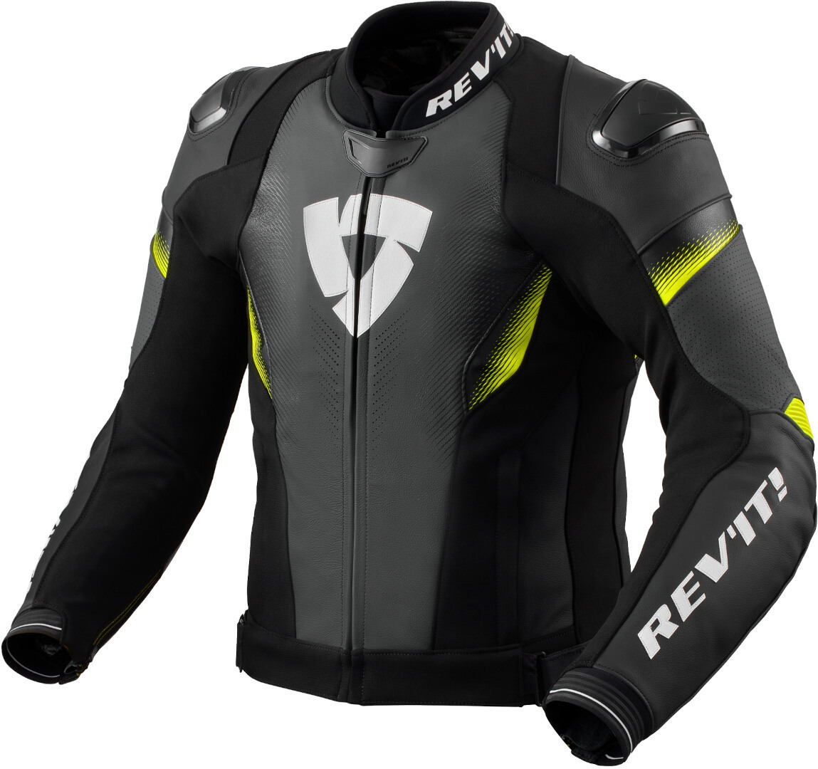 Revit Control Perforated Motorcycle Leather Jacket - Black & Neon Yellow Edition
