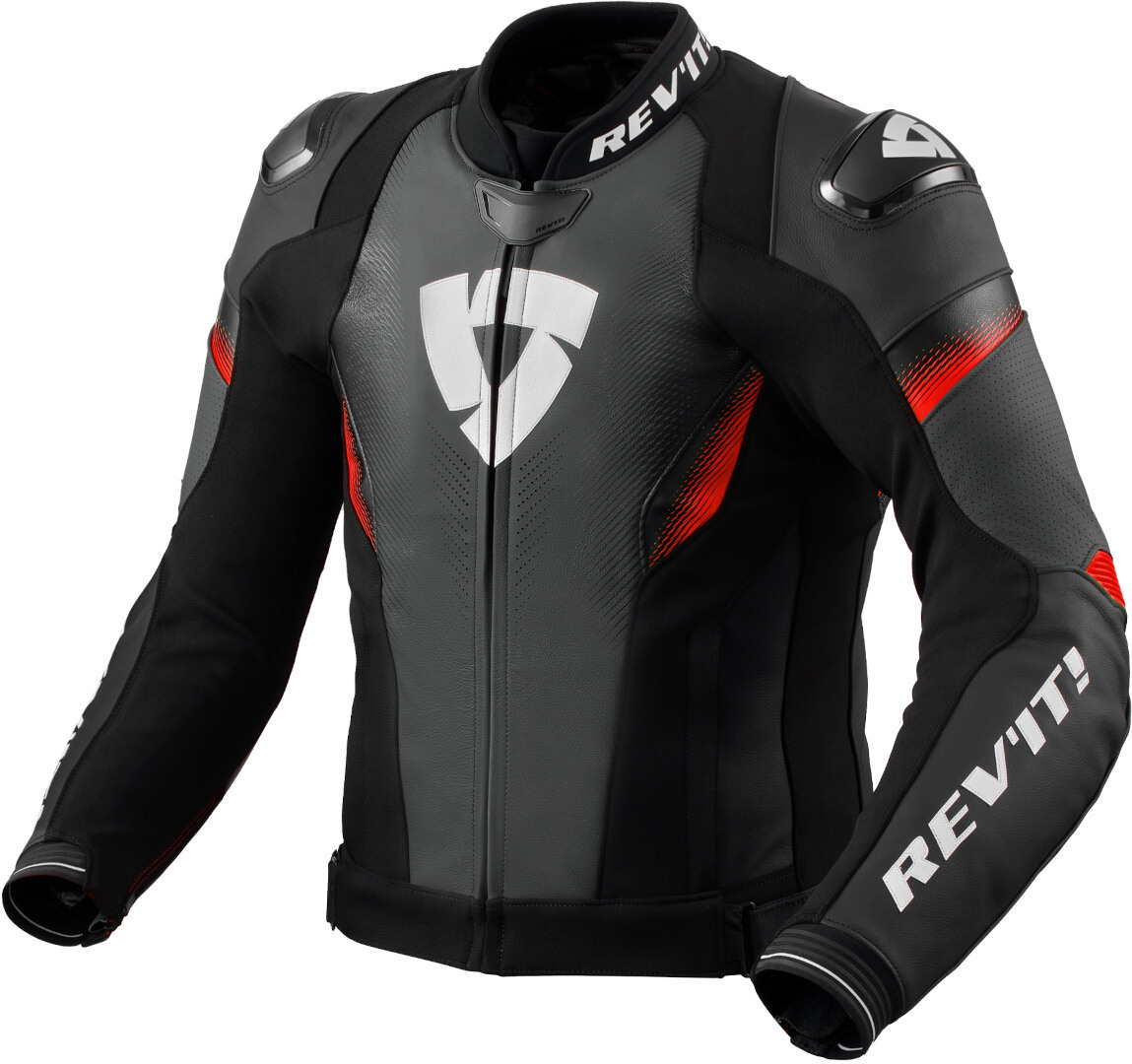 Revit Control Perforated Motorcycle Leather Jacket - Black & Neon Red Edition