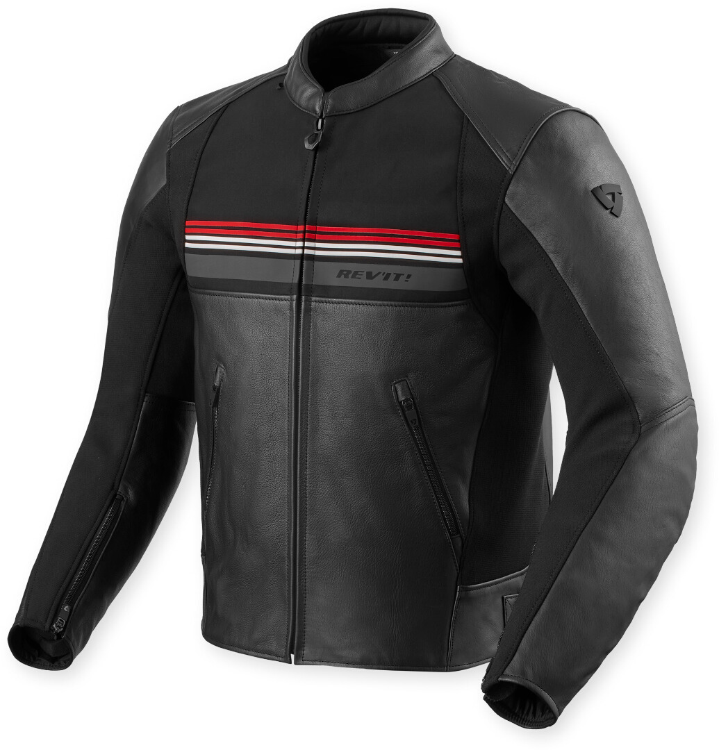 Revit Mile 2 Motorcycle Leather Jacket - Black, Grey & Heritage Red Edition